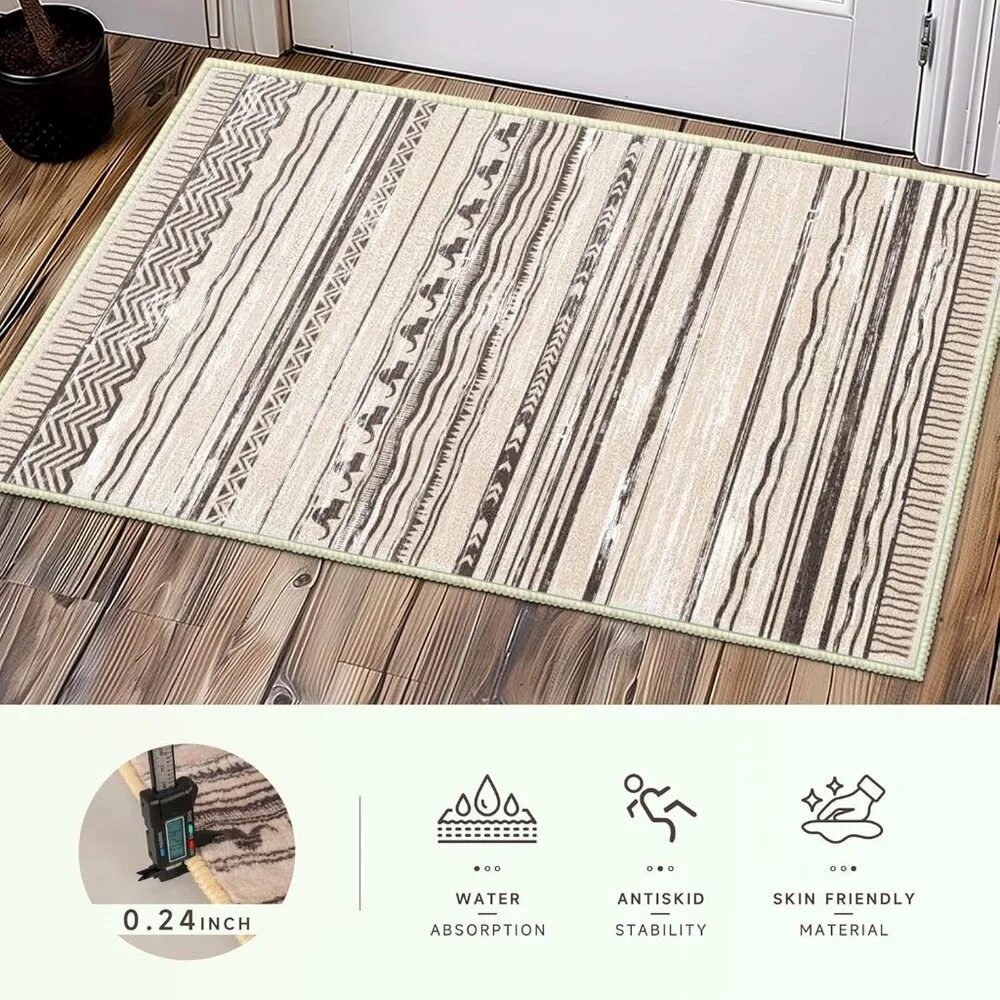 Area Rug 2'x3' Machine Washable Door Mat Bathroom Boho Gray Low Pile Non Slip